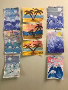 Рисунок красками «Зимний пейзаж» и «Зимние горы» в пансионате «Ялта - Шоссе Революции»